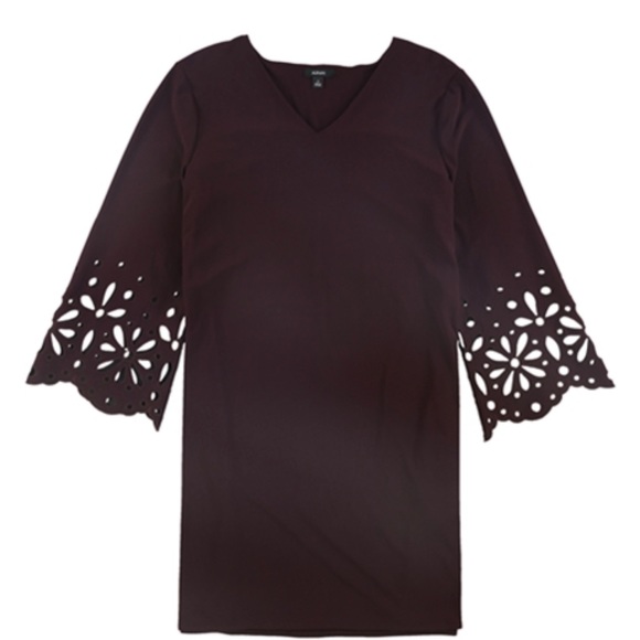 Alfani Dress Like New Beautiful Burgundy Wine Laser Cut Bell Sleeve Detail GORG! - Picture 11 of 13